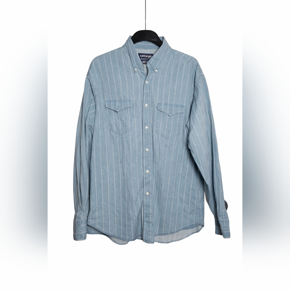 Wrangler Cowboy Cut XLT Button Down Shirt Blue Stripe